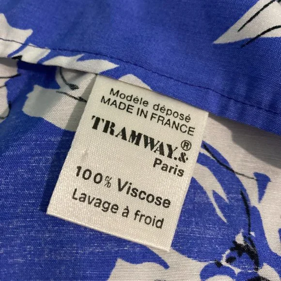 Tramway Paris Floral Tunic top long sleeve asymmetrical hem open back blue white - Picture 7 of 11